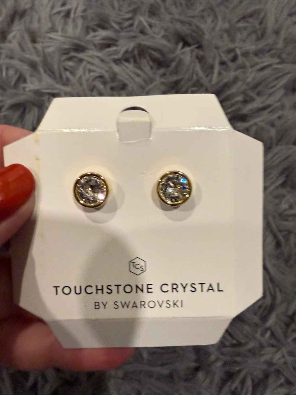 Touchstone Crystal Gold-Tone Stud Earrings with Clear Crystals